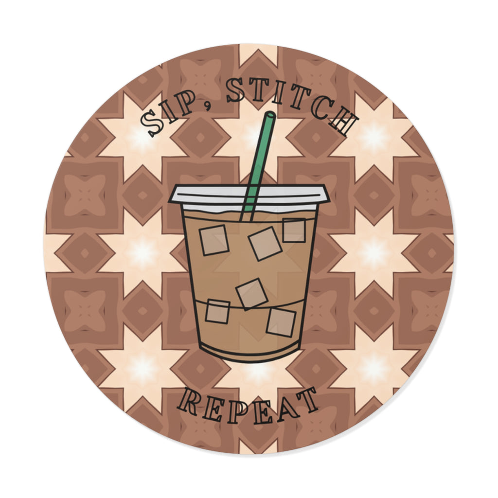 Sip, Stitch, Repeat Round Sticker