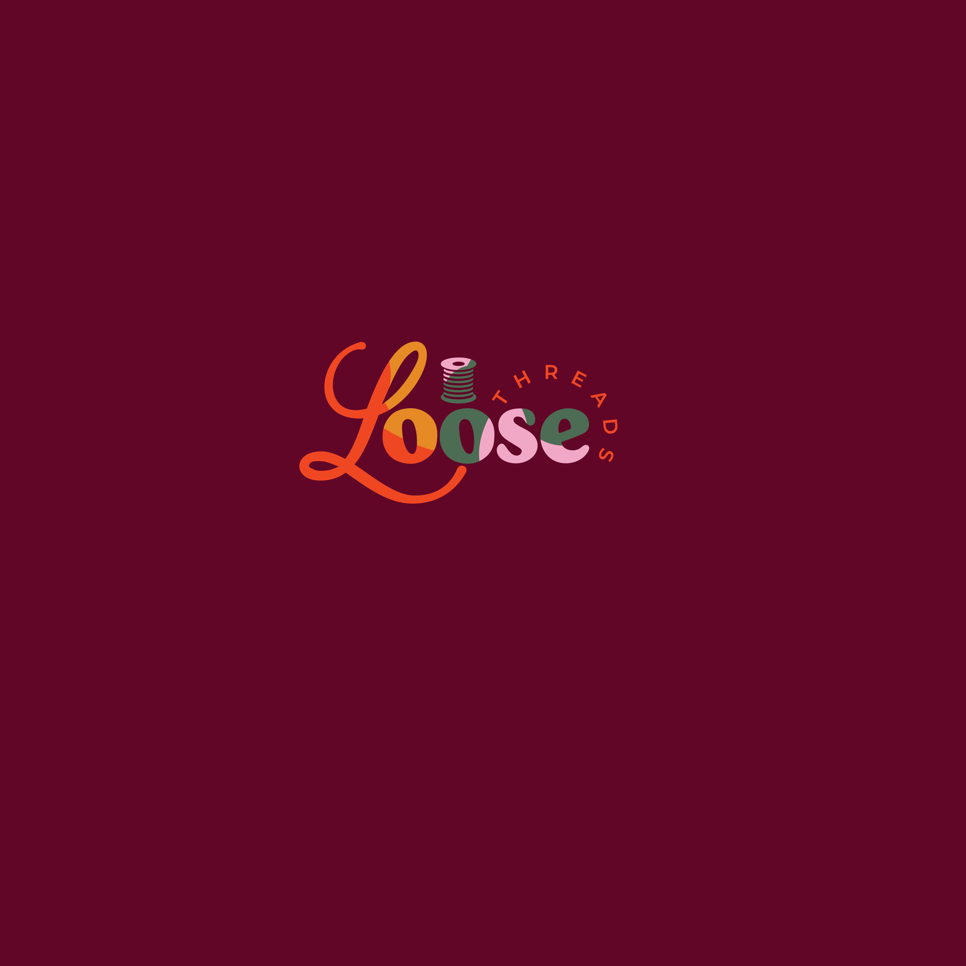 Loose logo with thread design on a dark red background